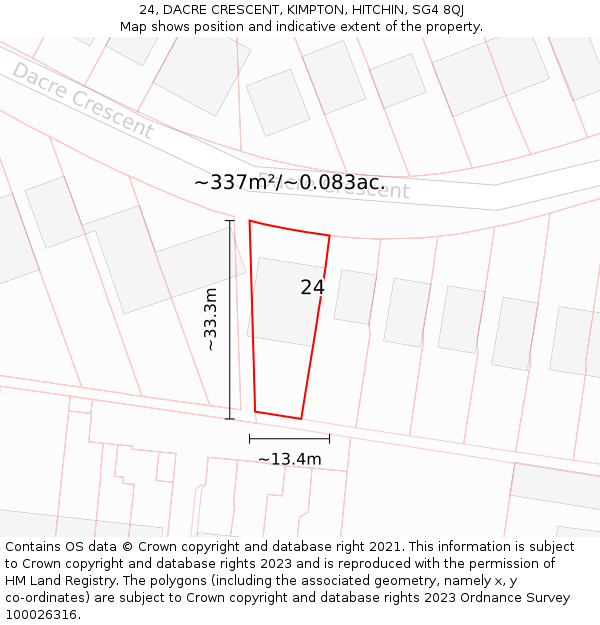 24, DACRE CRESCENT, KIMPTON, HITCHIN, SG4 8QJ: Plot and title map