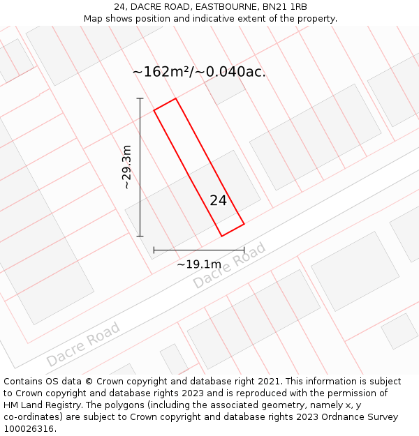 24, DACRE ROAD, EASTBOURNE, BN21 1RB: Plot and title map