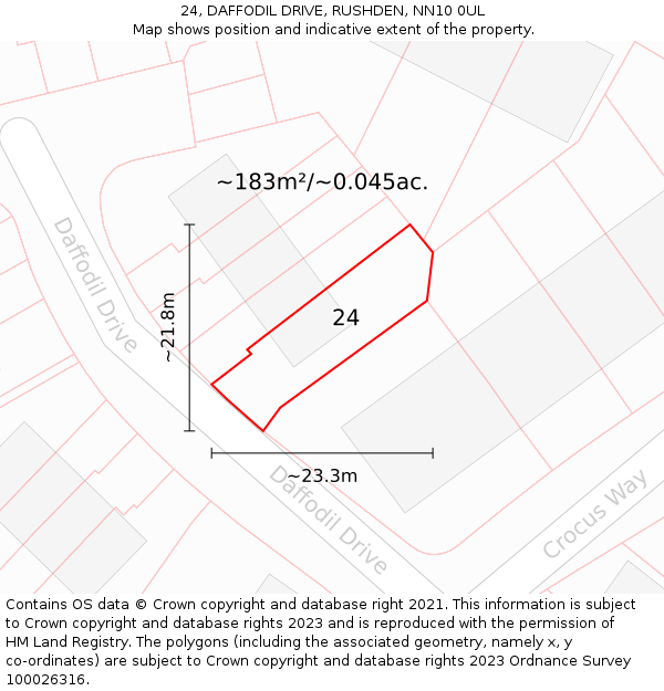 24, DAFFODIL DRIVE, RUSHDEN, NN10 0UL: Plot and title map