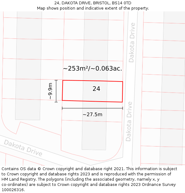 24, DAKOTA DRIVE, BRISTOL, BS14 0TD: Plot and title map