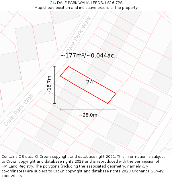 24, DALE PARK WALK, LEEDS, LS16 7PS: Plot and title map