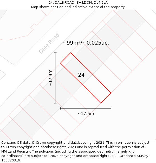 24, DALE ROAD, SHILDON, DL4 2LA: Plot and title map