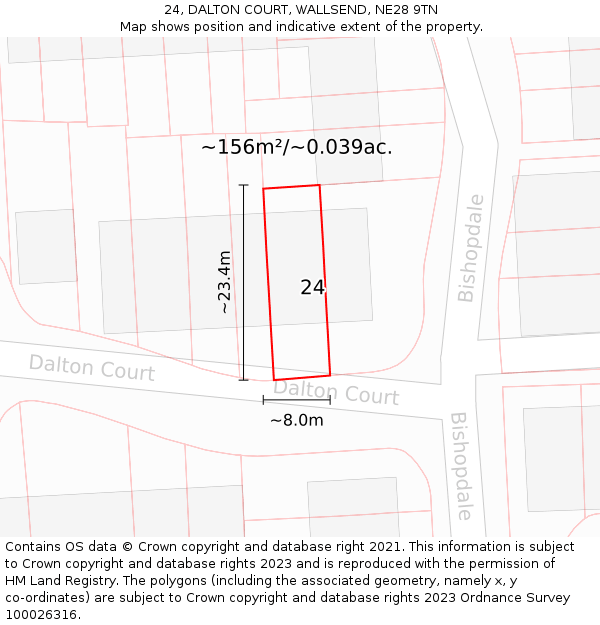24, DALTON COURT, WALLSEND, NE28 9TN: Plot and title map