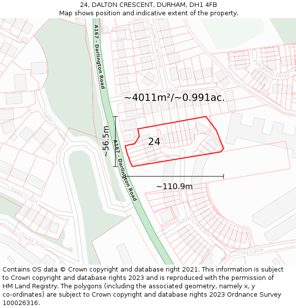 24, DALTON CRESCENT, DURHAM, DH1 4FB: Plot and title map