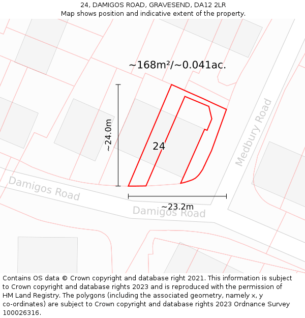 24, DAMIGOS ROAD, GRAVESEND, DA12 2LR: Plot and title map