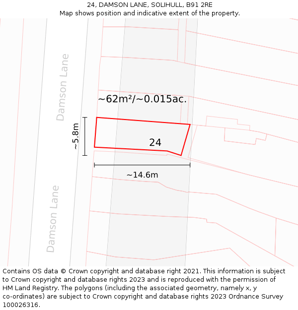 24, DAMSON LANE, SOLIHULL, B91 2RE: Plot and title map