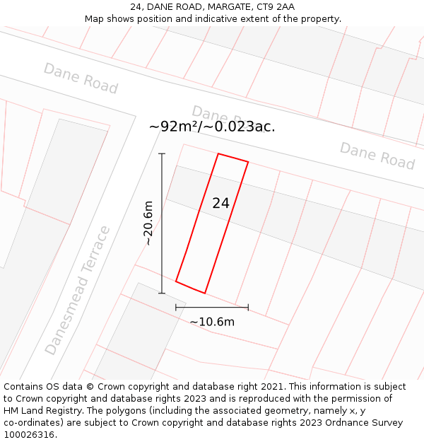 24, DANE ROAD, MARGATE, CT9 2AA: Plot and title map