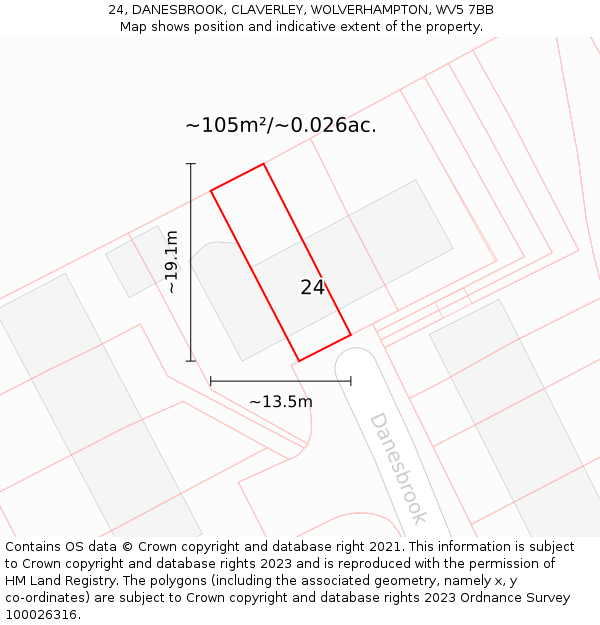 24, DANESBROOK, CLAVERLEY, WOLVERHAMPTON, WV5 7BB: Plot and title map