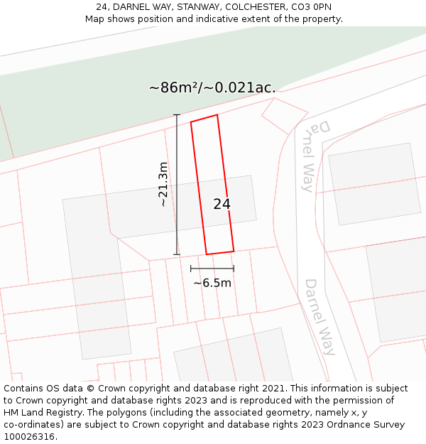 24, DARNEL WAY, STANWAY, COLCHESTER, CO3 0PN: Plot and title map