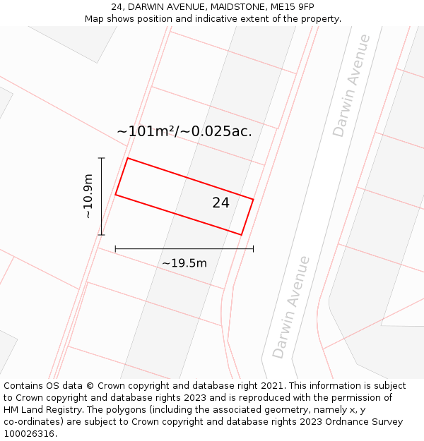 24, DARWIN AVENUE, MAIDSTONE, ME15 9FP: Plot and title map