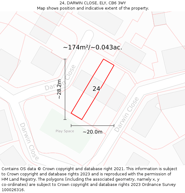 24, DARWIN CLOSE, ELY, CB6 3WY: Plot and title map