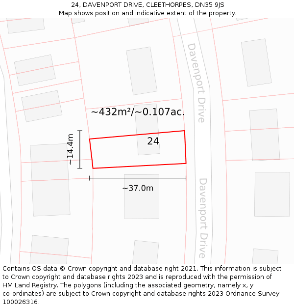 24, DAVENPORT DRIVE, CLEETHORPES, DN35 9JS: Plot and title map