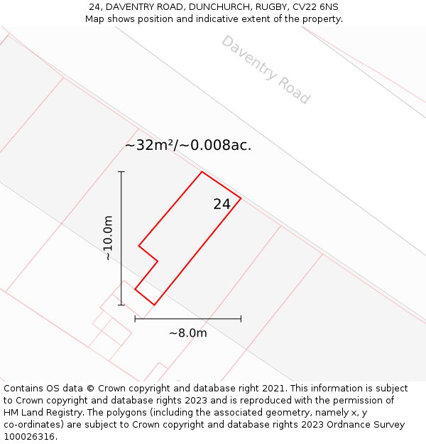 24, DAVENTRY ROAD, DUNCHURCH, RUGBY, CV22 6NS: Plot and title map