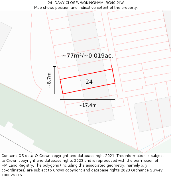 24, DAVY CLOSE, WOKINGHAM, RG40 2LW: Plot and title map