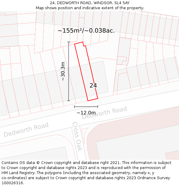 24, DEDWORTH ROAD, WINDSOR, SL4 5AY: Plot and title map