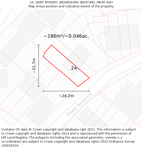 24, DEEP SPINNEY, BIDDENHAM, BEDFORD, MK40 4QH: Plot and title map