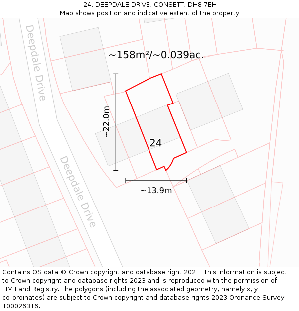24, DEEPDALE DRIVE, CONSETT, DH8 7EH: Plot and title map
