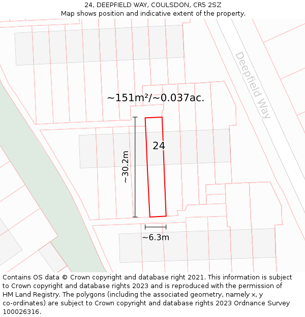 24, DEEPFIELD WAY, COULSDON, CR5 2SZ: Plot and title map