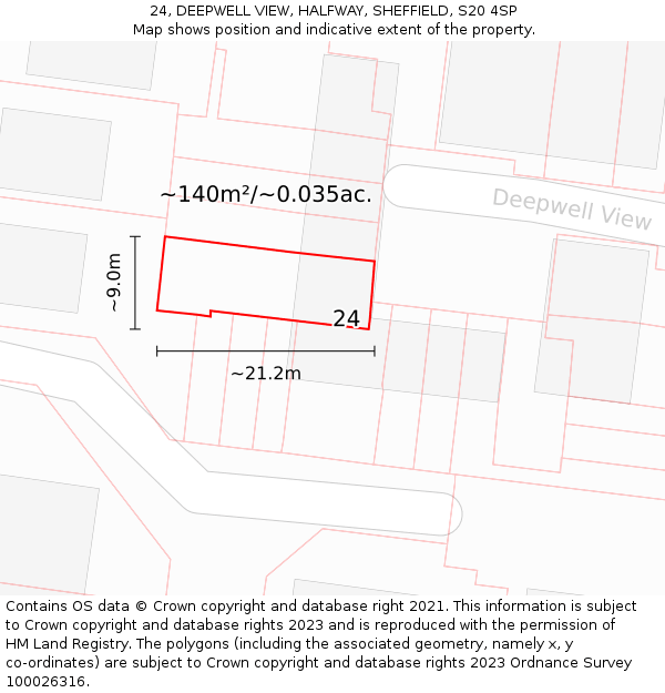 24, DEEPWELL VIEW, HALFWAY, SHEFFIELD, S20 4SP: Plot and title map