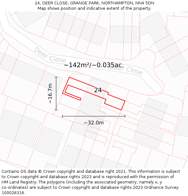 24, DEER CLOSE, GRANGE PARK, NORTHAMPTON, NN4 5DN: Plot and title map