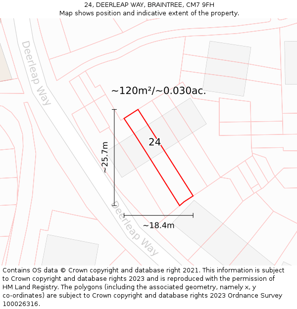 24, DEERLEAP WAY, BRAINTREE, CM7 9FH: Plot and title map
