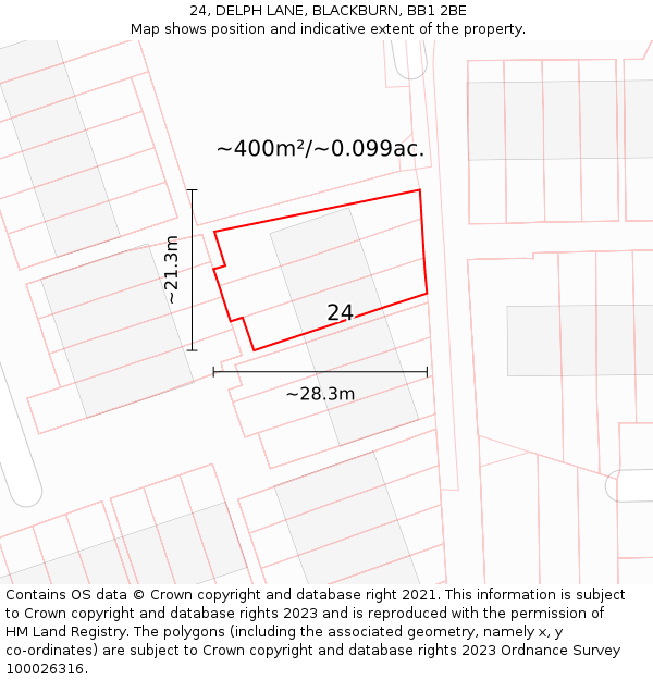 24, DELPH LANE, BLACKBURN, BB1 2BE: Plot and title map
