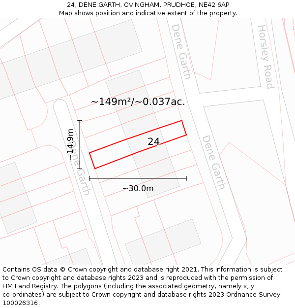 24, DENE GARTH, OVINGHAM, PRUDHOE, NE42 6AP: Plot and title map