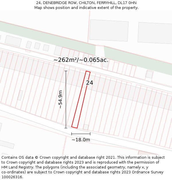 24, DENEBRIDGE ROW, CHILTON, FERRYHILL, DL17 0HN: Plot and title map