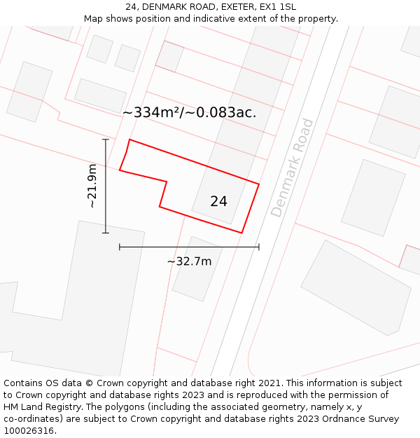 24, DENMARK ROAD, EXETER, EX1 1SL: Plot and title map