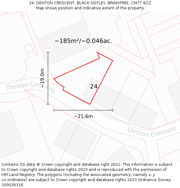 24, DENTON CRESCENT, BLACK NOTLEY, BRAINTREE, CM77 8ZZ: Plot and title map