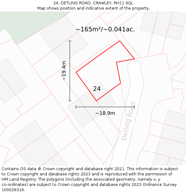 24, DETLING ROAD, CRAWLEY, RH11 9QL: Plot and title map