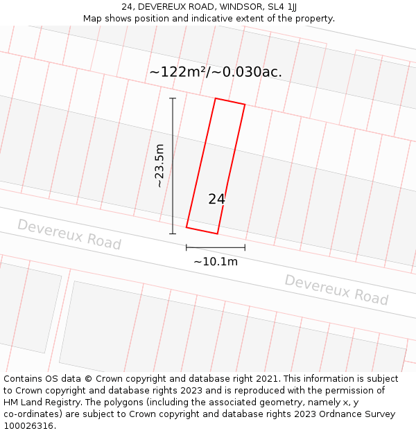 24, DEVEREUX ROAD, WINDSOR, SL4 1JJ: Plot and title map