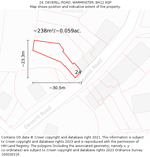 24, DEVERILL ROAD, WARMINSTER, BA12 9QP: Plot and title map