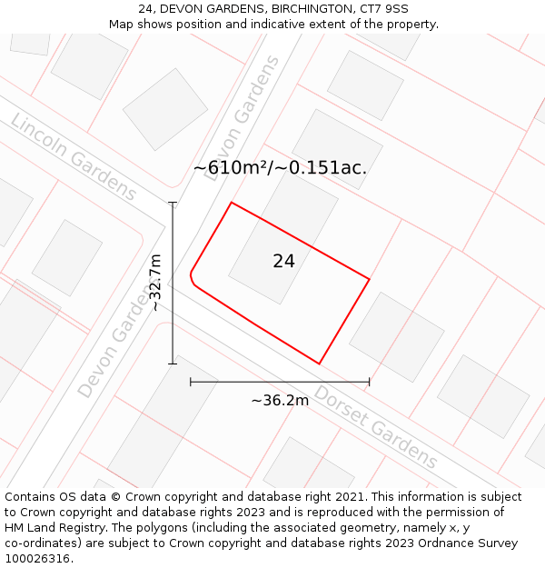 24, DEVON GARDENS, BIRCHINGTON, CT7 9SS: Plot and title map