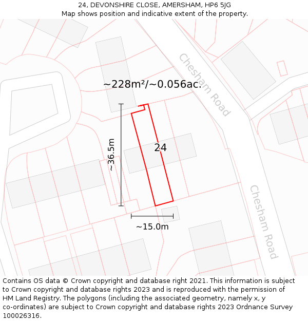 24, DEVONSHIRE CLOSE, AMERSHAM, HP6 5JG: Plot and title map