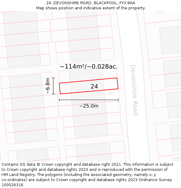24, DEVONSHIRE ROAD, BLACKPOOL, FY3 8AA: Plot and title map