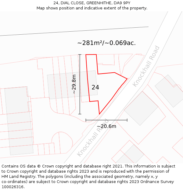 24, DIAL CLOSE, GREENHITHE, DA9 9PY: Plot and title map