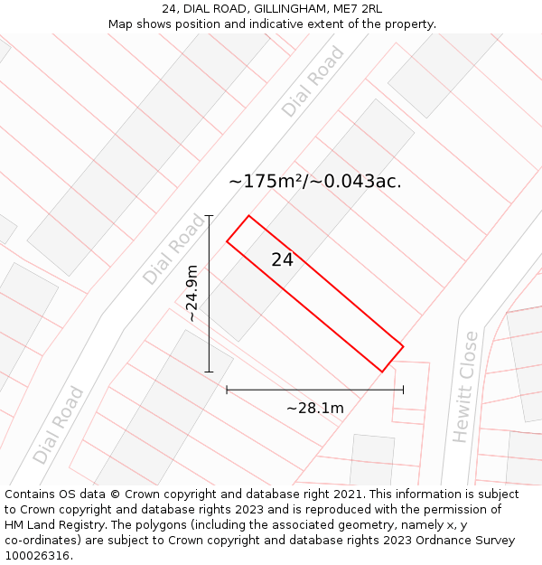 24, DIAL ROAD, GILLINGHAM, ME7 2RL: Plot and title map