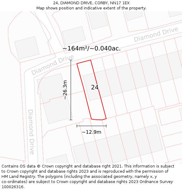 24, DIAMOND DRIVE, CORBY, NN17 1EX: Plot and title map