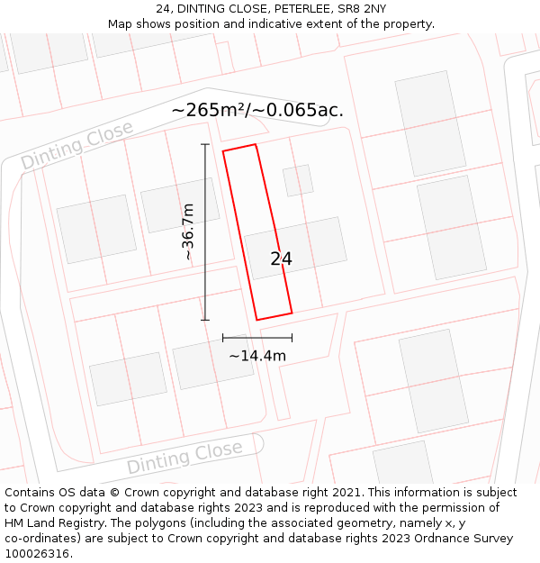 24, DINTING CLOSE, PETERLEE, SR8 2NY: Plot and title map