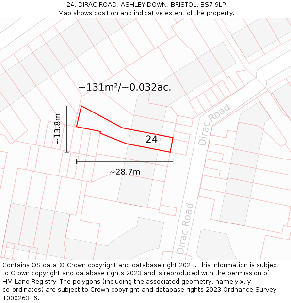 24, DIRAC ROAD, ASHLEY DOWN, BRISTOL, BS7 9LP: Plot and title map