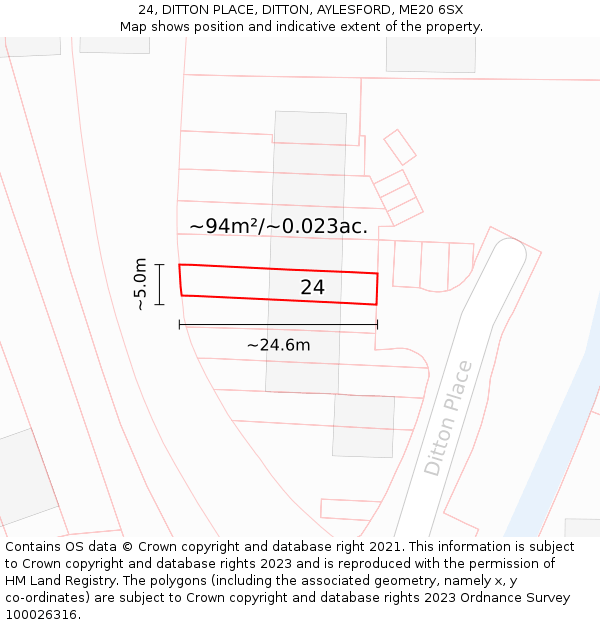24, DITTON PLACE, DITTON, AYLESFORD, ME20 6SX: Plot and title map