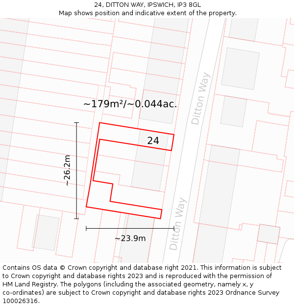 24, DITTON WAY, IPSWICH, IP3 8GL: Plot and title map