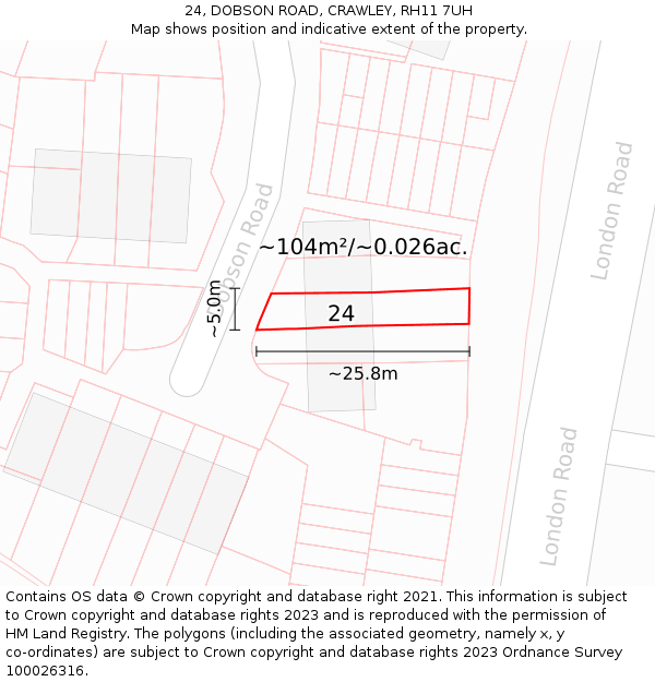 24, DOBSON ROAD, CRAWLEY, RH11 7UH: Plot and title map