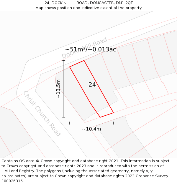 24, DOCKIN HILL ROAD, DONCASTER, DN1 2QT: Plot and title map