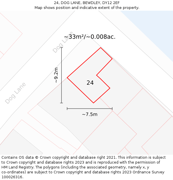 24, DOG LANE, BEWDLEY, DY12 2EF: Plot and title map