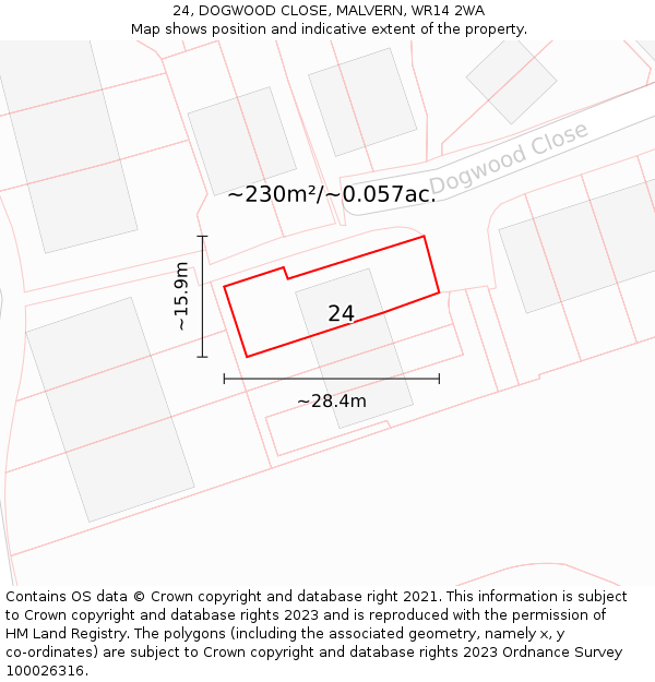 24, DOGWOOD CLOSE, MALVERN, WR14 2WA: Plot and title map