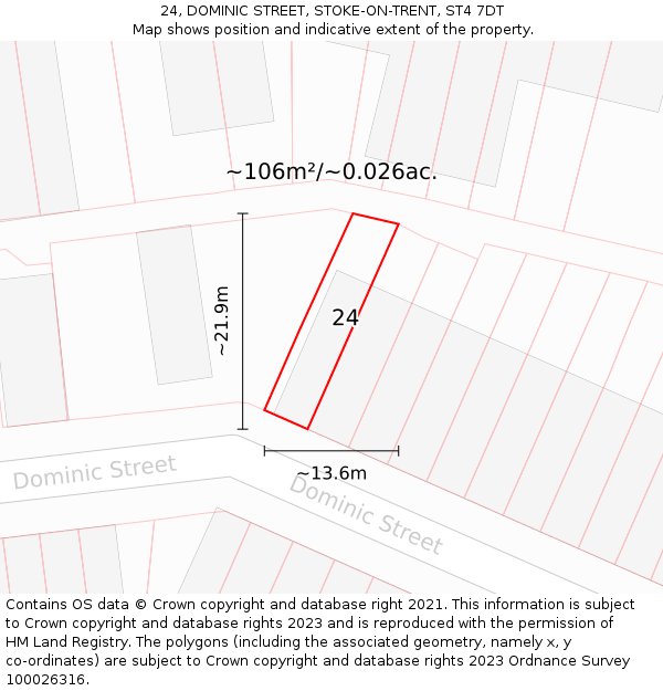 24, DOMINIC STREET, STOKE-ON-TRENT, ST4 7DT: Plot and title map