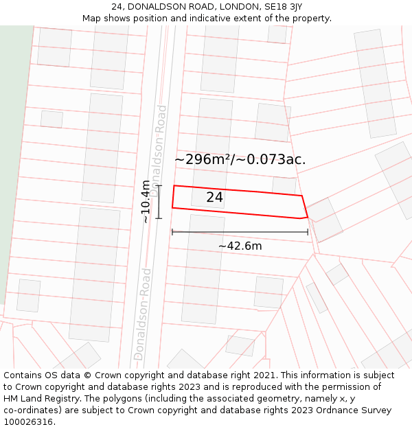 24, DONALDSON ROAD, LONDON, SE18 3JY: Plot and title map
