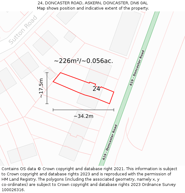24, DONCASTER ROAD, ASKERN, DONCASTER, DN6 0AL: Plot and title map